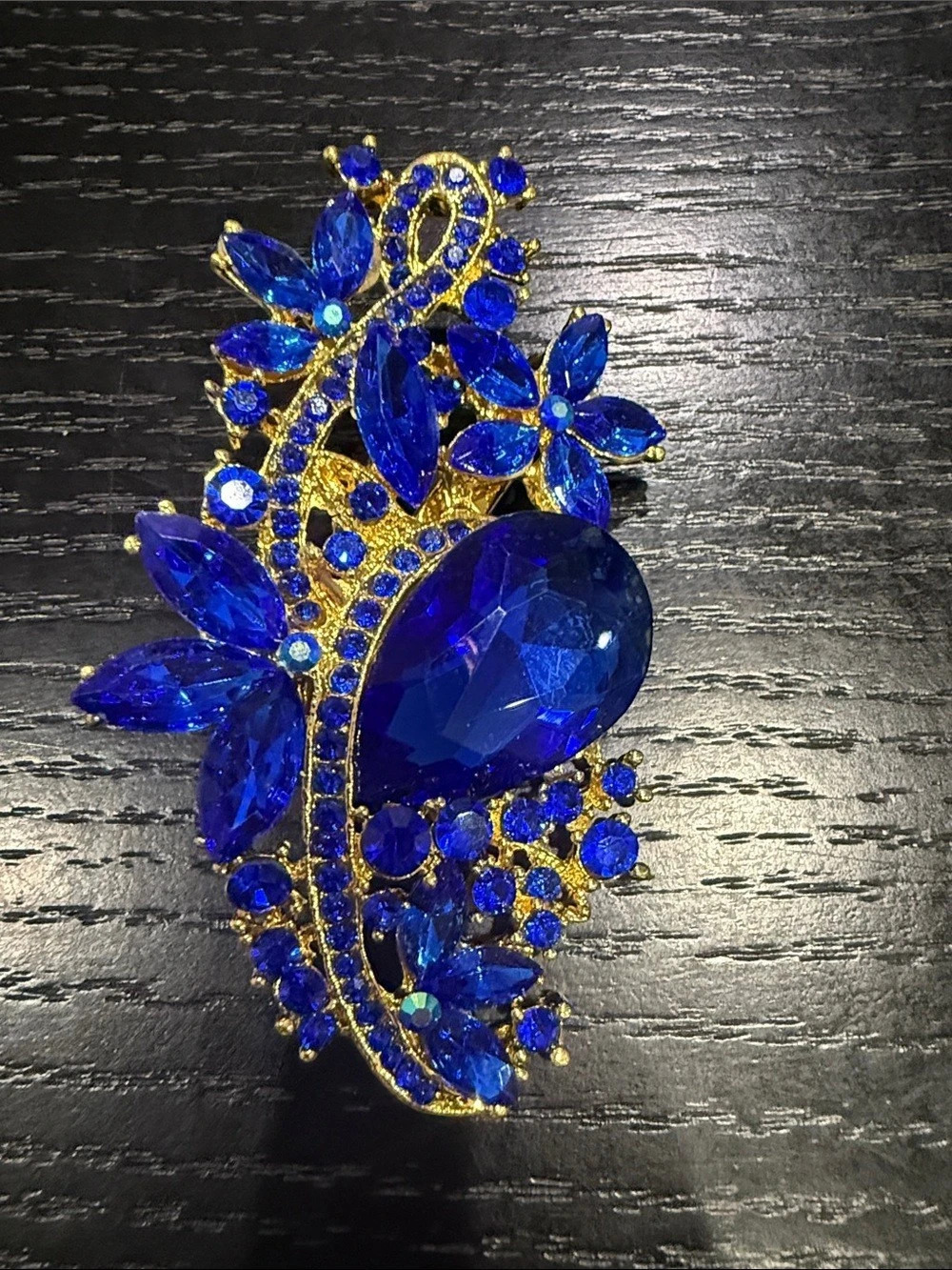 Blue & Gold Jeweled Brooch Like New